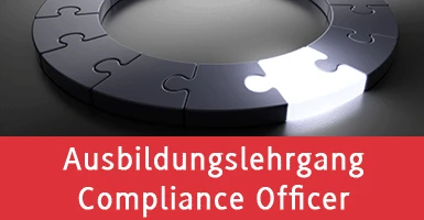 Banner zur Bewerbung des Ausbildungslehrgangs Compliance Officer